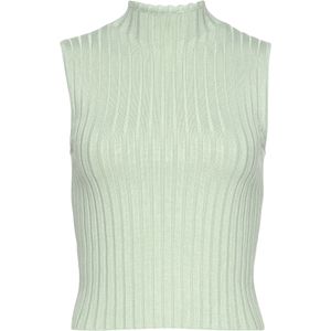 Tricottop - Mint - Zacht Ribgebreid - Hoog Gesloten Hals - Mouwloos