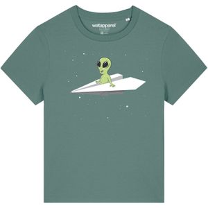 Watapparel Shirt ' Alien on a paper plane '  groen / gemengde kleuren