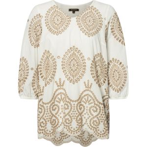 MORE & MORE - Blouseshirt - Camel/Wit - Losse Pasvorm - Driekwart Mouw