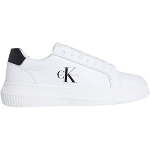 Calvin Klein - CHUNKY CUPSOLE MONO LTH WN - Plateausneakers - Wit/zwart - Vetersluiting