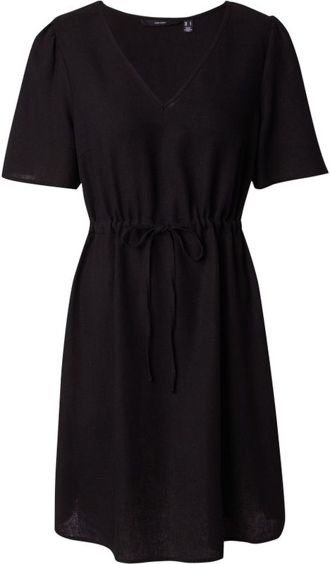 Jurken - Black - Linnen - V-hals Korte Mouwen Regular Fit