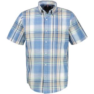 Lerros - Overhemd - Cobalt Blue - Korte Mouwen - Geruit - Zomerse Structuurkwaliteit