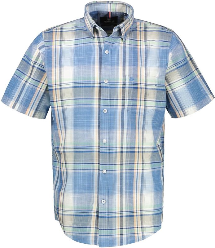 Lerros - Overhemd - Cobalt Blue - Korte Mouwen - Geruit - Zomerse Structuurkwaliteit