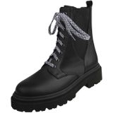 Lei - Frizzi - Veterlaarsjes - Zwart/Wit - Blokhak - Ritssluiting