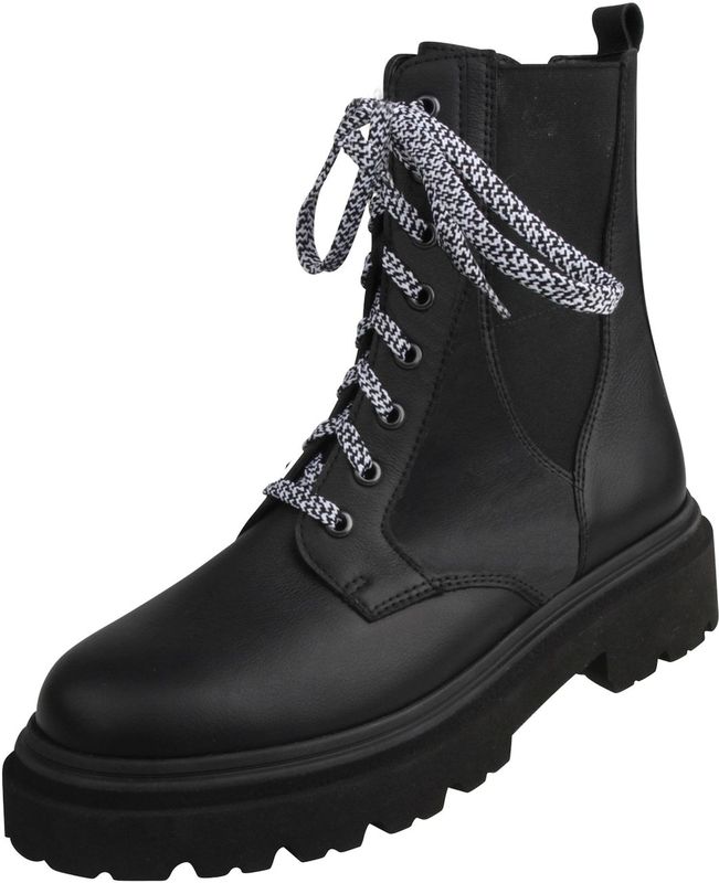 Lei - Frizzi - Veterlaarsjes - Zwart/Wit - Blokhak - Ritssluiting