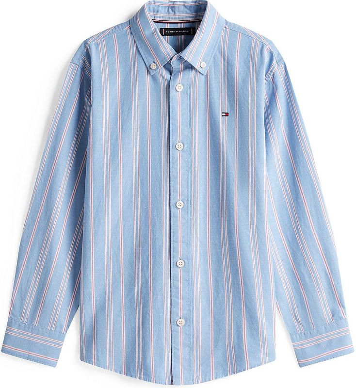 TOMMY HILFIGER - Overhemd - Smoky Blue / Koraal / Wit - Lange Mouw