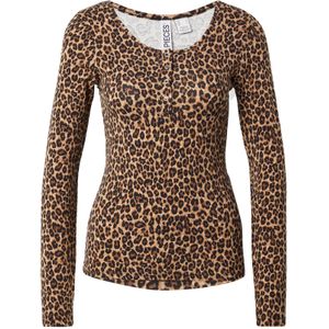 PIECES Shirt 'PCKITTY'  crème / camel / cognac / zwart