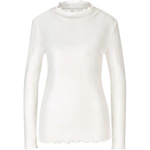 Ecru T-shirt - Katoen - Lange Mouwen - Staande Kraag