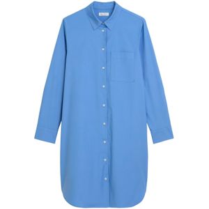 Marc O'Polo - Jurk - Lichtblauw - Katoen - Lange Mouw - Knielengte