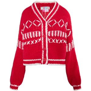 IZIA - Eyota - Gebreid Vest - Rood / Wit - Losse Pasvorm