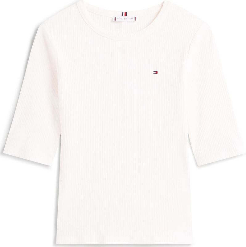 TOMMY HILFIGER - Shirt - Wit - Effen - Halve Mouw - Slanke Pasvorm
