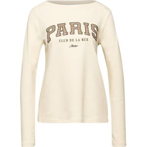 STREET ONE - Shirt - Soft Beige - Lange Mouwen - Wording Print in Leo-look