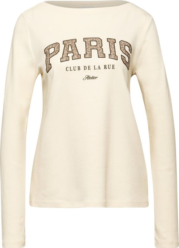 STREET ONE - Shirt - Soft Beige - Lange Mouwen - Wording Print in Leo-look