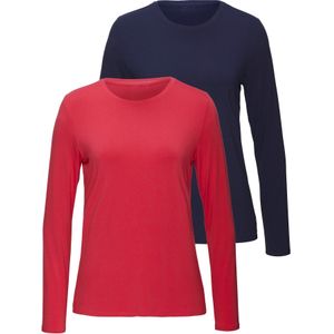 Lascana Shirt - Longsleeve - Pink/Navy - Viscose/Elastaan - Set van 2