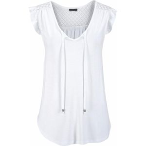 Buffalo - Strandshirt - Wit - Korte Mouwen - Met Kanten Inzet op de Rug en Ruches