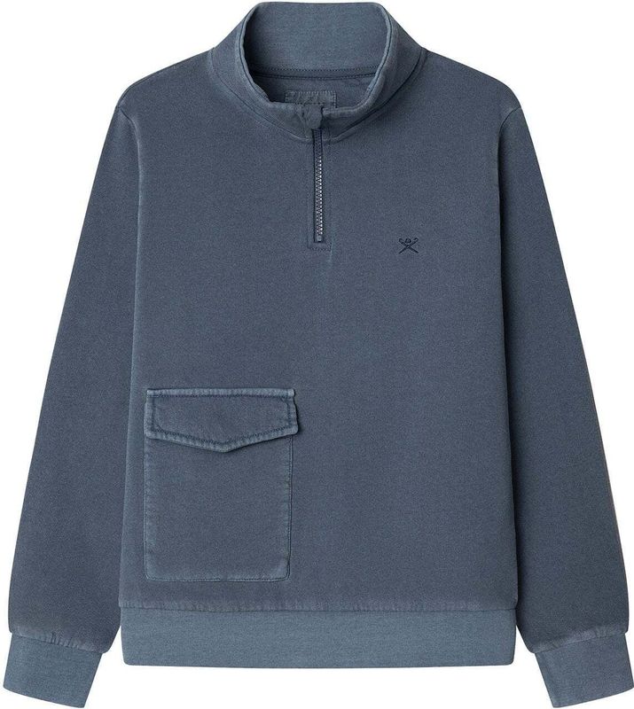 Hackett London - Sweatshirt - Marine - Halve Rits - Normale Pasvorm