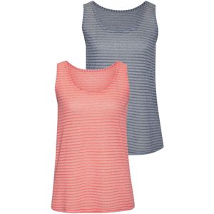 Blousetop - Abrikoos/Navy - Jacquard Brei - Ronde Hals - Mouwloos