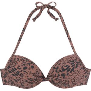 Lascana - ASHA - Push-upbikinitop - Bruin/Zwart - Dierenprint - Gewatteerd