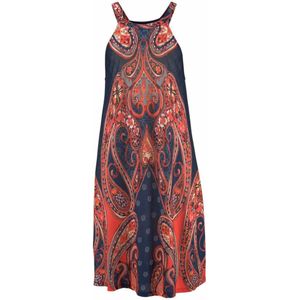 Zomerjurk - Marine/Rood - All-over Print - Mouwloos - Rechte Zoom