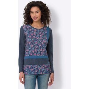 Donkerblauw/Rosé Gedessineerd - Longsleeve - 78% Polyester - Ronde Hals - Lange Mouwen
