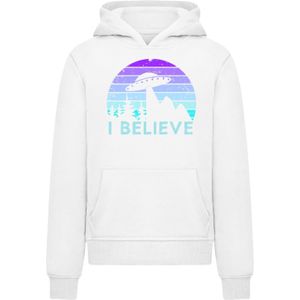 F4NT4STIC Sweatshirt 'I BELIEVE UFO Alien Raumschiff Retro'  lichtblauw / lila / wit