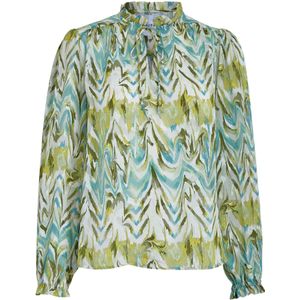 minus Blouse 'Valmia'  olijfgroen / petrol / donkergroen / wit