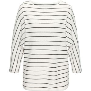Vivance - Shirt - Wit/Zwart - 3/4 Mouwen - Modieuze Streepstructuur