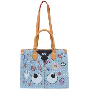 MYMO Handtas 'Pop Eyetheme'  blauw denim / lichtblauw / zwart / wit
