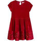 Velours Jurk - Fluweel - Cocktailjurk - Ronde Hals - Pofmouwen - Pailletten