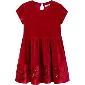 Velours Jurk - Fluweel - Cocktailjurk - Ronde Hals - Pofmouwen - Pailletten