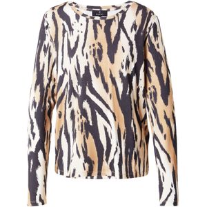 Monari - Shirt - Bruin Gedessineerd - Longsleeves - Regular Fit Met Ronde Hals