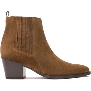 Kazar - Enkellaarsje - Bruin - Leer - Spitse Neus - Blokhak