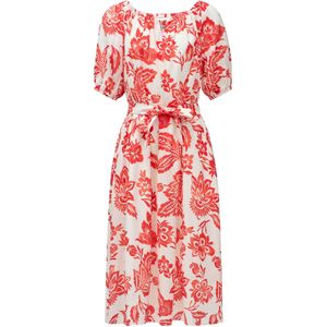 Salsa Jeans - Jurk - Oranjerood/Natuurwit - Bloemenprint - Knielengte