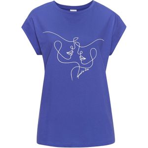 Lascana - T-shirt - Blauw - Katoen - Met Korte Mouwen en Frontprint