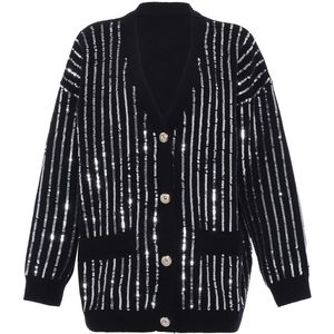 faina Gebreid vest  zwart / zilver