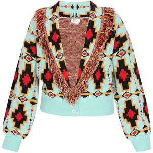 IZIA Gebreid vest  turquoise / rood / zwart