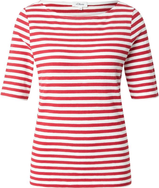 s.Oliver - Shirt - Rood/Wit - Gestreept - Kwartmouw