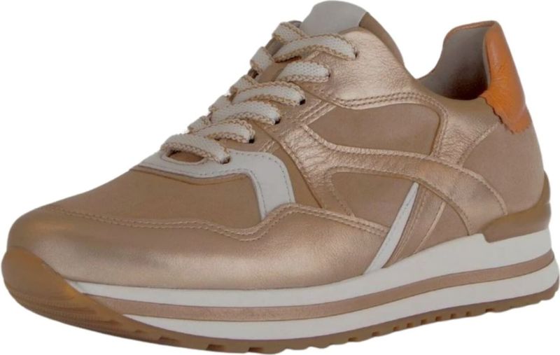 GABOR - Sneakers Laag - Sand Lichtgrijs Donkeroranje - Leer