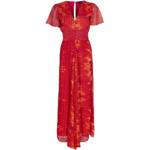 South Beach - Jurk - Beige/Rood - Lang/Maxi - V-hals - Gedrapeerd