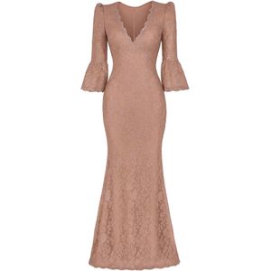 GODDIVA - Jurk - Camel - Lang/maxi - Slanke Pasvorm