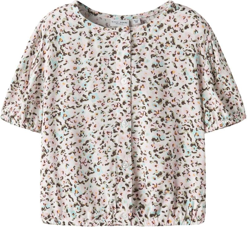 T-shirt - Geweven Stof - All-over Print - Korte Mouwen - Cropped Fit