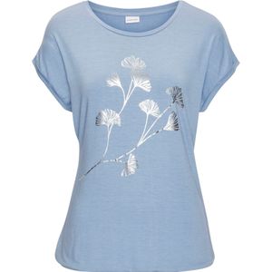 Lascana - Shirt - Lichtblauw - Korte Mouwen - Met Glinsterende Bloemenprint van Elastische Viscosekwaliteit