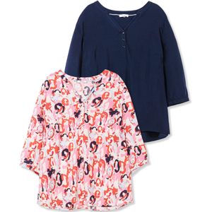 SHEEGO Blouse  donkerblauw / oranje / rosé / wit