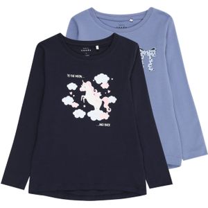 Name It - NMFVIX 2P LS TOP - Shirt met Lange Mouwen - Navy Blazer - Set van 2