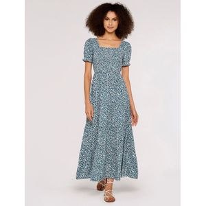 Apricot Jurk 'Milkmaid'  crème / indigo / geel / jade groen / zwart