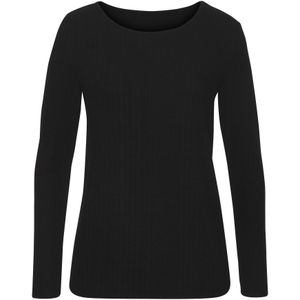 Vivance - Shirt met Lange Mouwen - Zwart - Modieuze Ribstructuur - Soepelvallende Kwaliteit