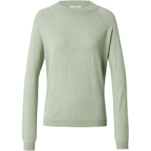 Gebreide Trui - Sage Green Marl - Ronde Hals - Lange Mouwen - Ribboord