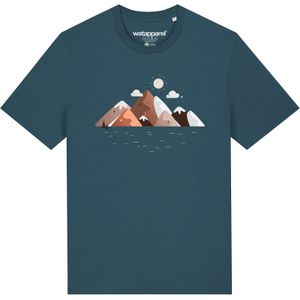 Watapparel Shirt 'Mountains & Moon'  beige / petrol / oranje / wit