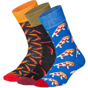 DillySocks - Food Enthusiast - Sokken - Blauw - Antraciet - Kaki - Rood - Zwart - Wit - 3 Pack