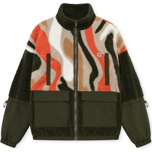 Johnny Urban Fleece jas 'Carson'  taupe / groen / oranje / wit